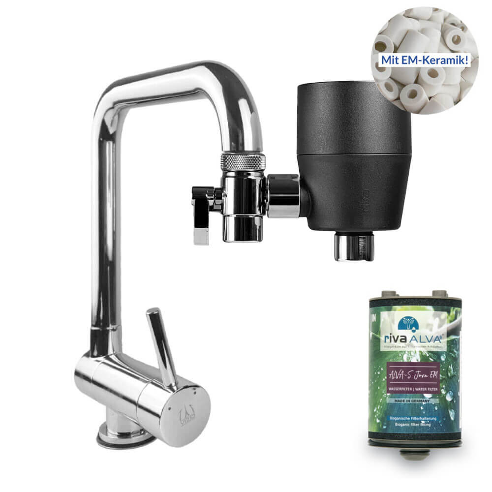 rivaALVA-S Jova EM Wasserfilter am Wasserhahn mit EM-Keramik schwarz am wasserhahn