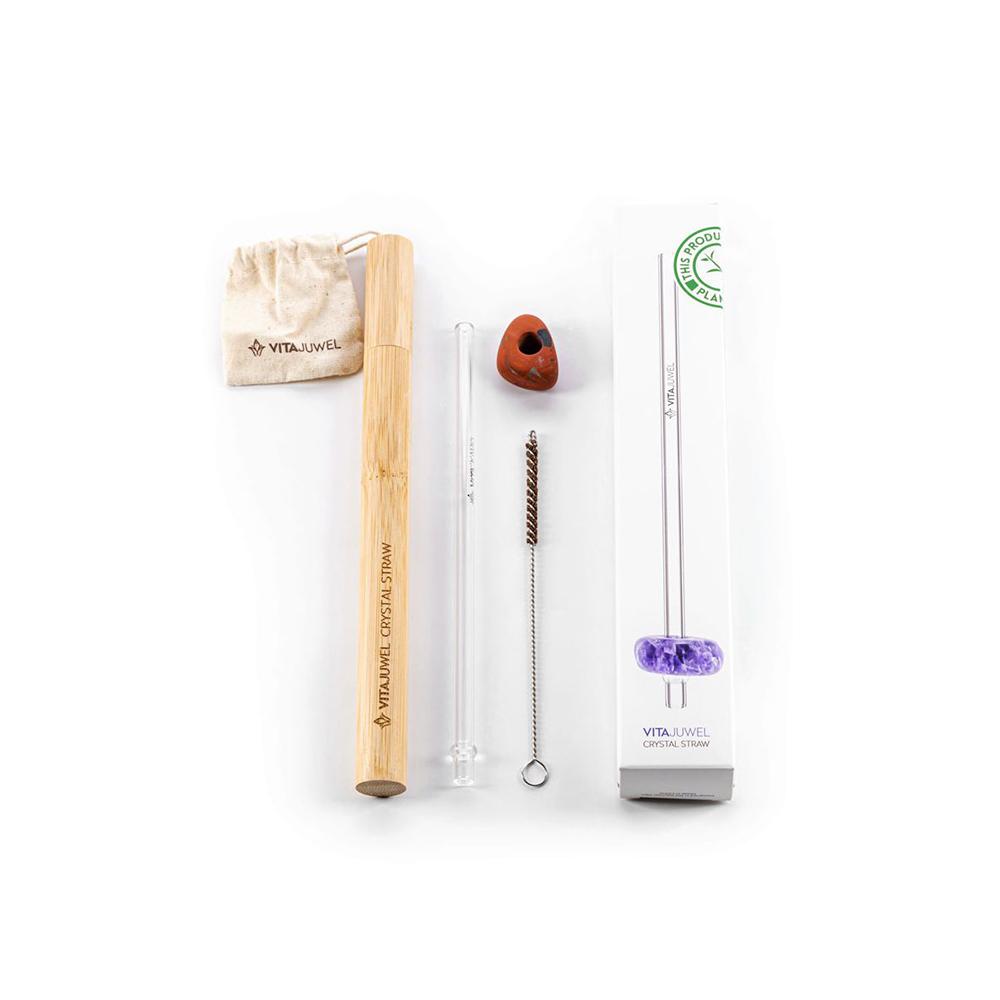 Lieferumfang von Vitajuwel Trinkhalm Crystal Straw Roter-Jaspis