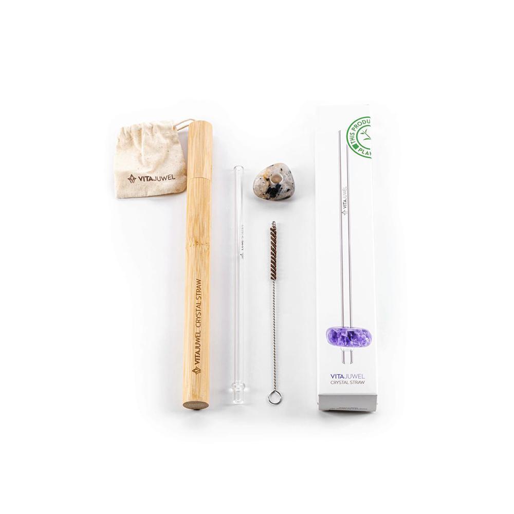 Lieferumfang von Vitajuwel Trinkhalm Crystal Straw Turmalin-Quarz