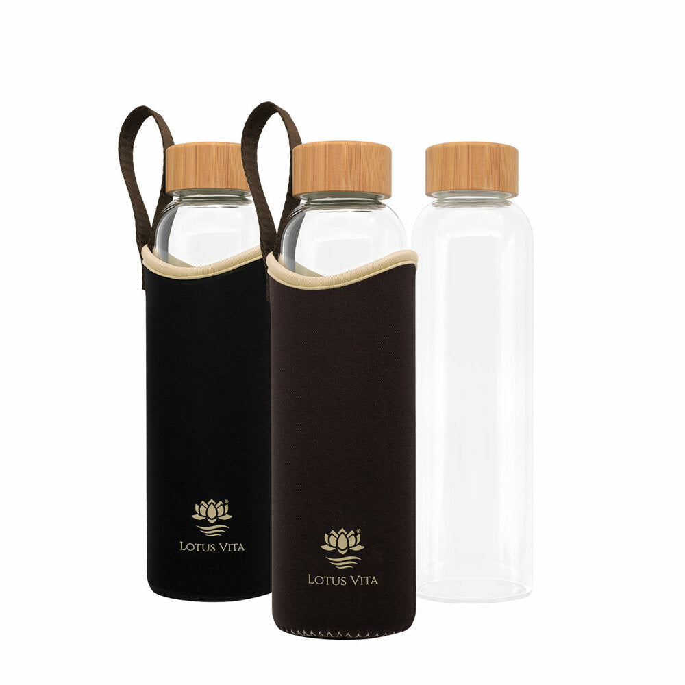 Lotus Vita Glas-Trinkflasche 580ml - Braun/Schwarz