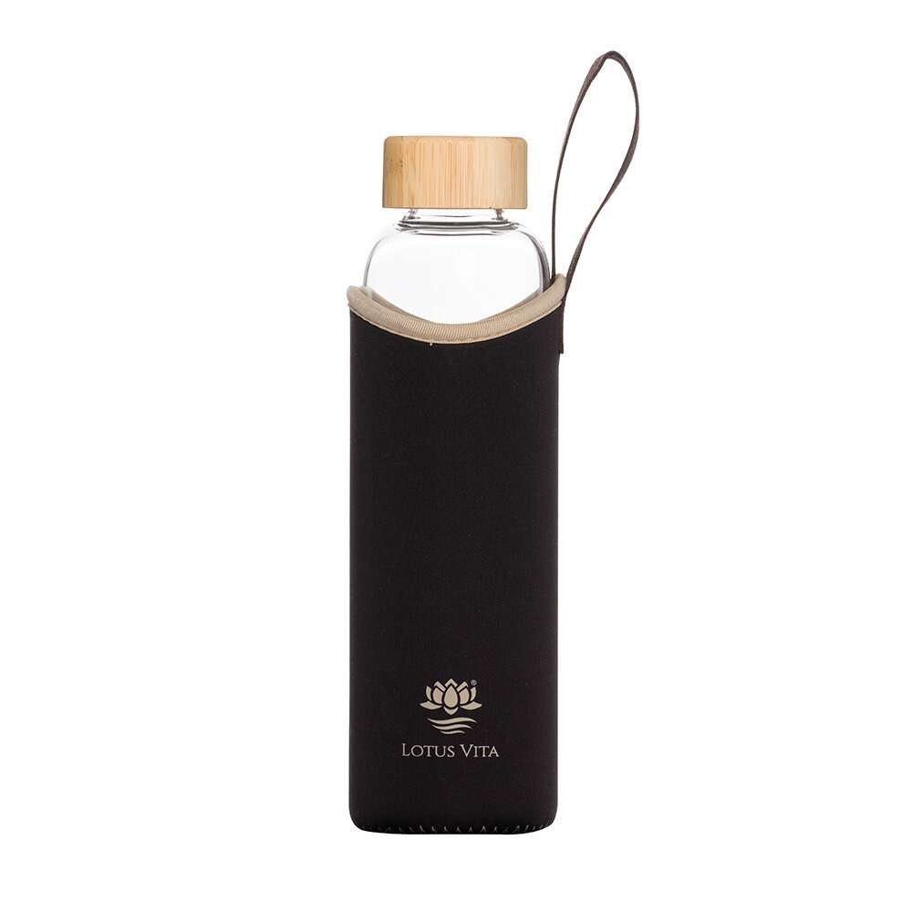 Lotus Vita Glas-Trinkflasche 580ml - Creme/Braun mit Hülle