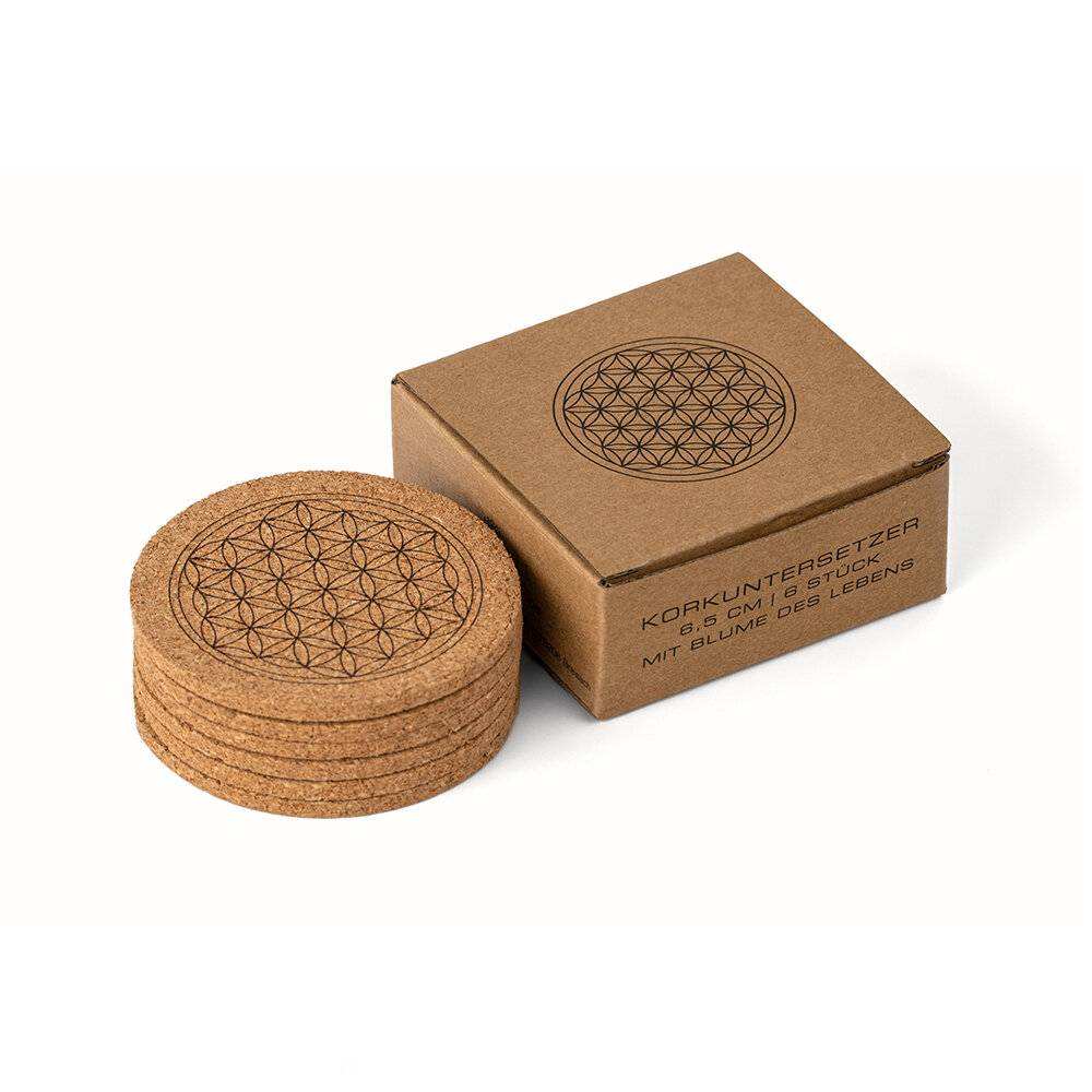 Lotus Vita Kork Untersetzer 6er Set 9,5cm mit Verpackung
