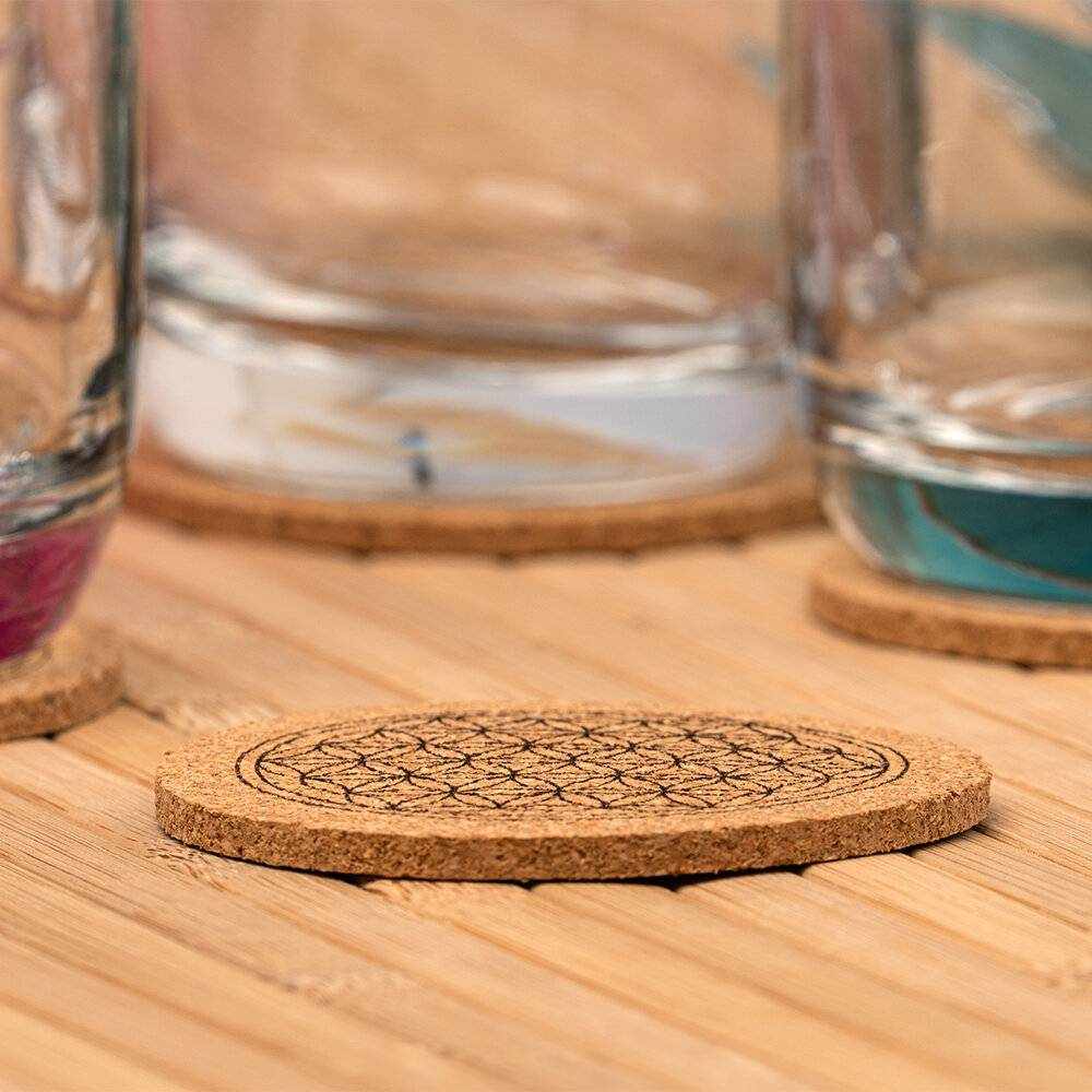 Lotus Vita Kork Untersetzer 6er Set 6,5cm echtes Bild