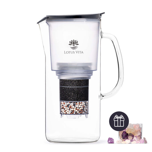 Lotus Vita Glas-Filterkanne Toya mit gratis Kristallsteinfach