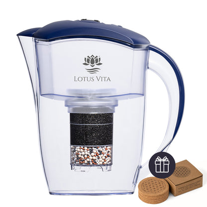 Lotus Vita Filterkanne Esprit Blau mit gratis 6er-Set Kork Untersetzer