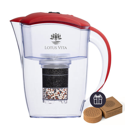 Lotus Vita Filterkanne Esprit Rot mit gratis 6er-Set Kork Untersetzer