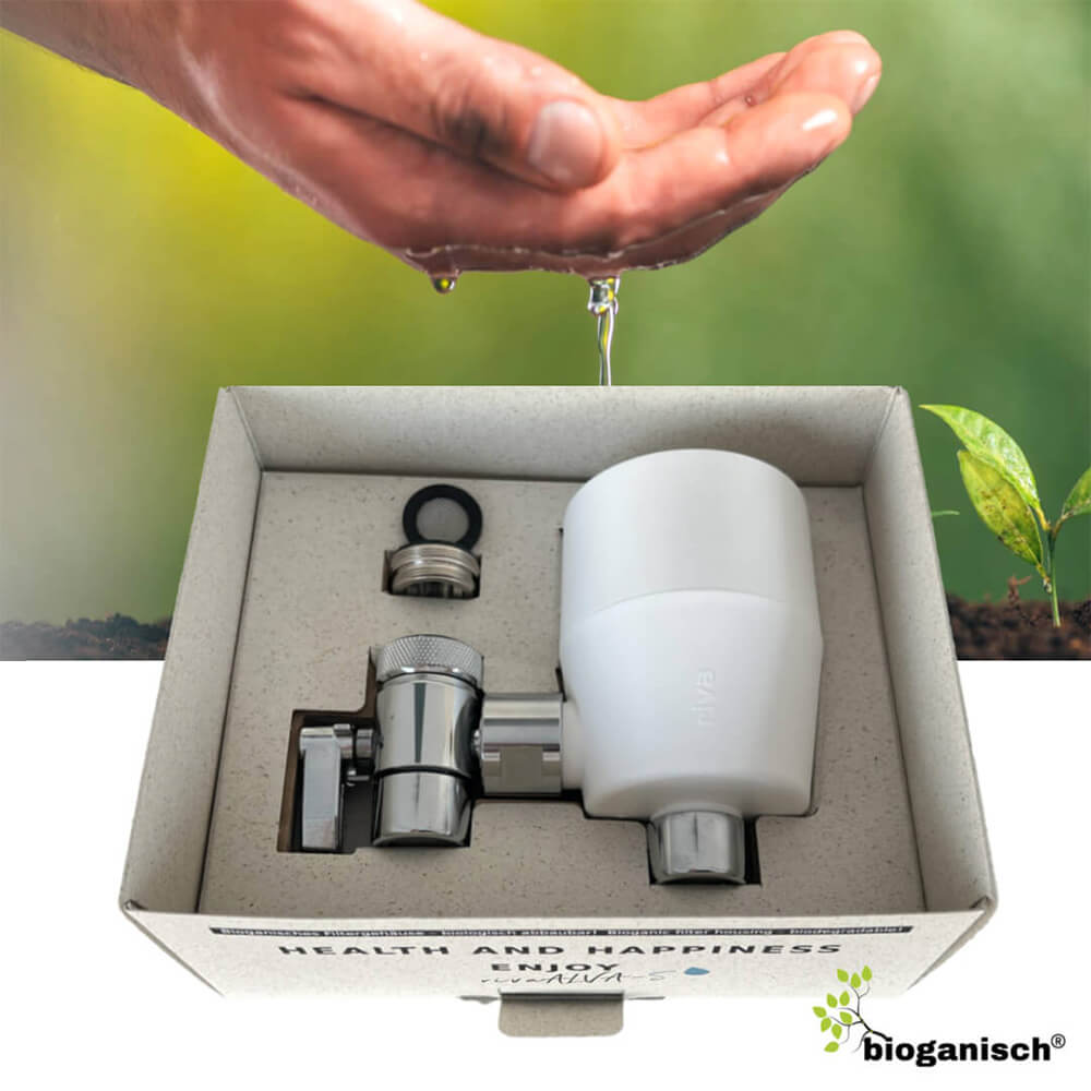 rivaALVA-S Jova Wasserfilter am Wasserhahn in verpackung