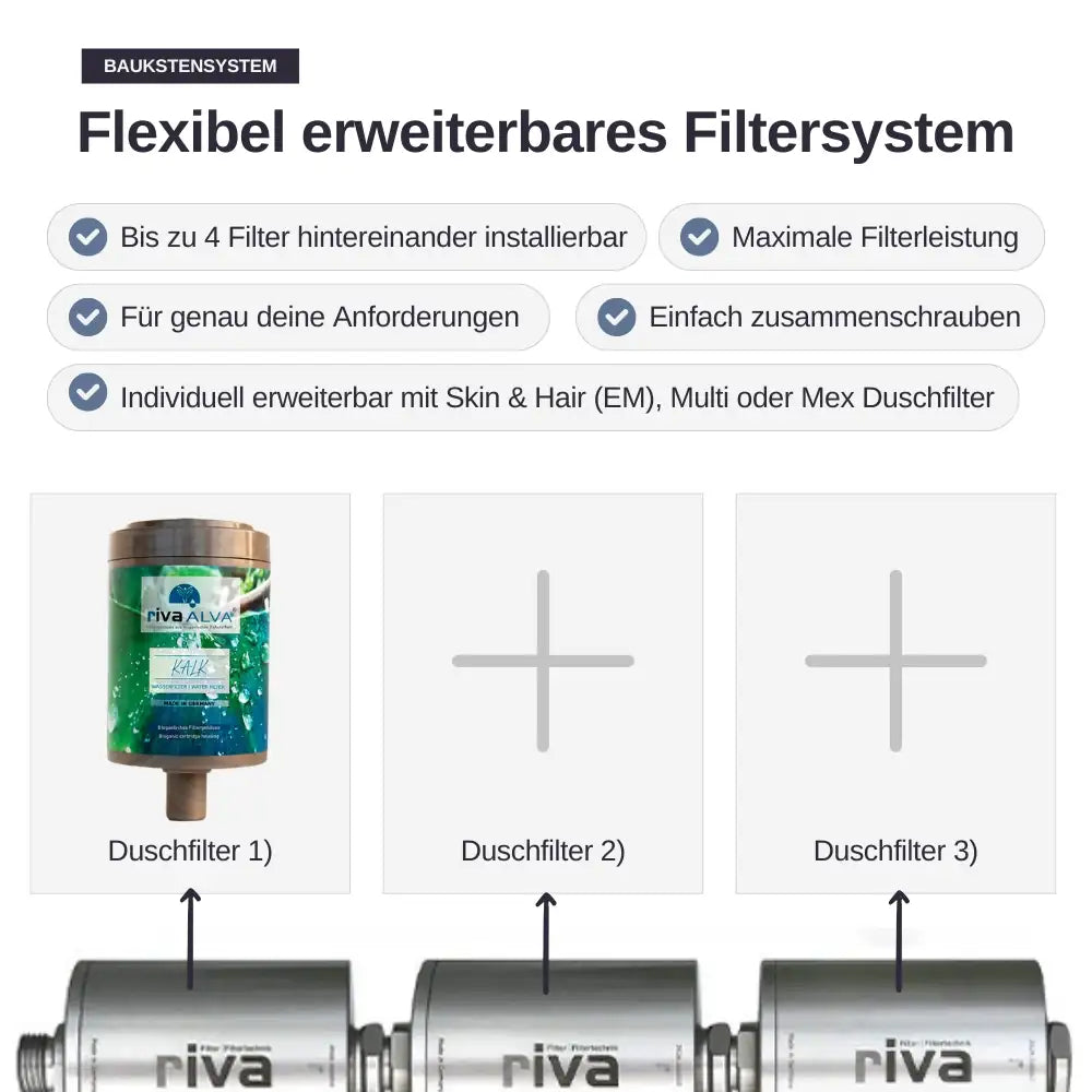 baukastensystem bis zu 3 filter vom riva alva kalk duschfilter