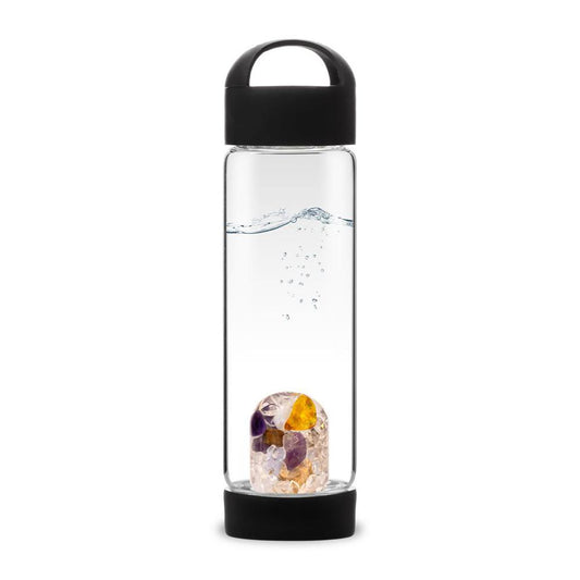 VitaJuwel Trinkflasche Via Lava Black mit Prana Edelsteinmischung 