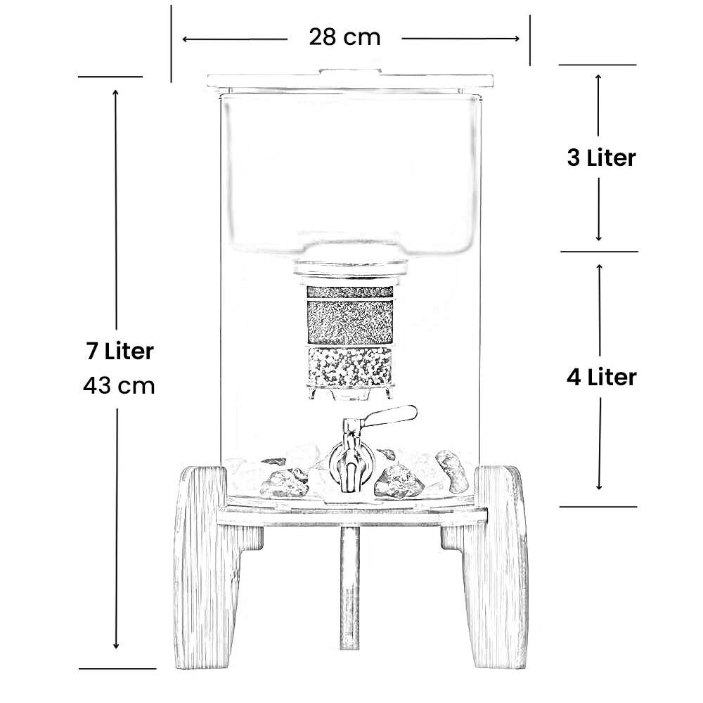 Lotus Vita Wasserfilter Glas-Wasserspender 4L - Natura Plus Maße