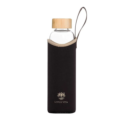 Lotus Vita Glas-Trinkflasche 820ml - Creme/Braun mit Hülle