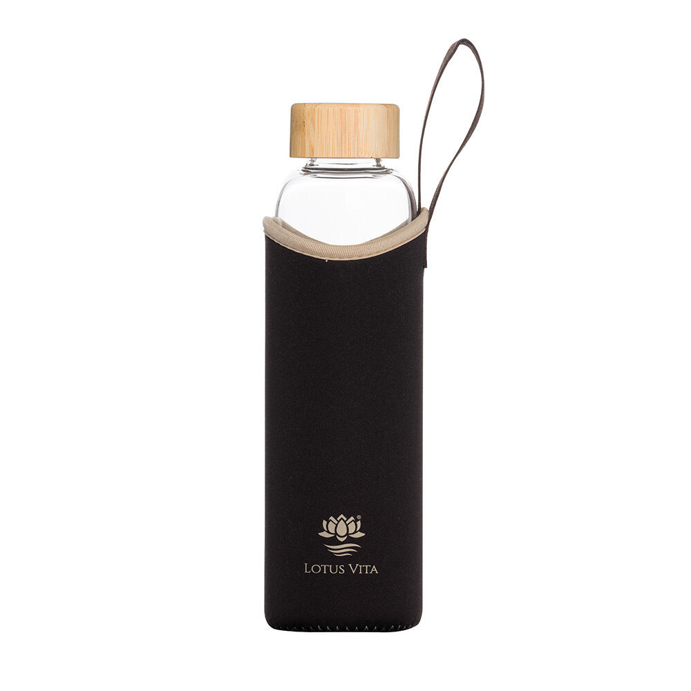 Lotus Vita Glas-Trinkflasche 580ml - Braun/Schwarz mit Hülle