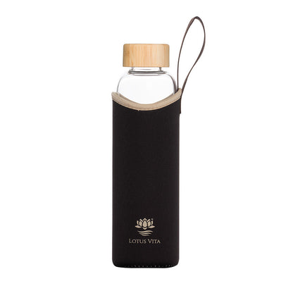 Lotus Vita Glas-Trinkflasche 580ml - Braun/Schwarz mit Hülle