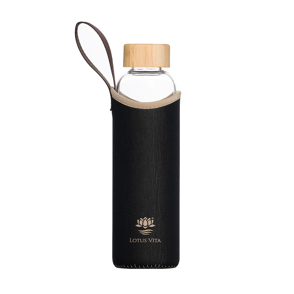 Lotus Vita Glas-Trinkflasche 580ml - Braun/Schwarz mit Hülle