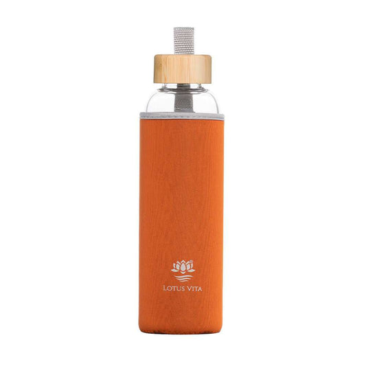 Lotus Vita Glas-Trinkflasche 580ml - Orange mit Hülle