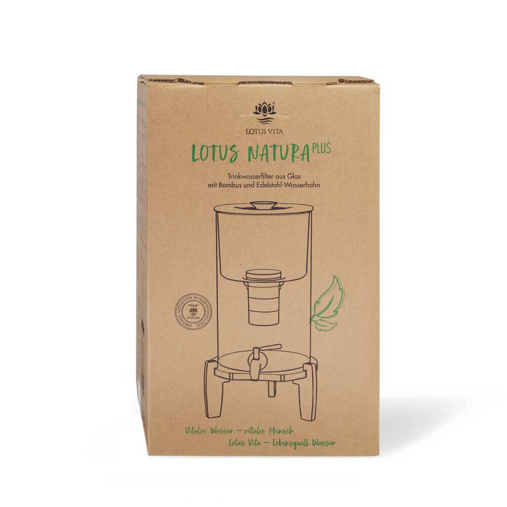 Lotus Vita Wasserfilter Glas-Wasserspender 4L - Natura Plus Verpackung