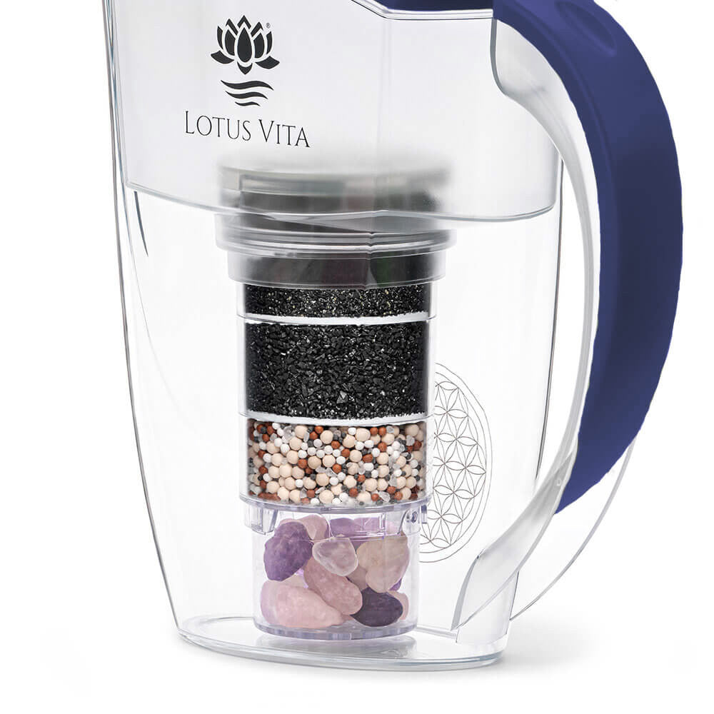 Lotus Vita Wasserfilter-Kanne Esprit 1,3L - Natura Plus Dunkelblau Kristallsteinfachsicht