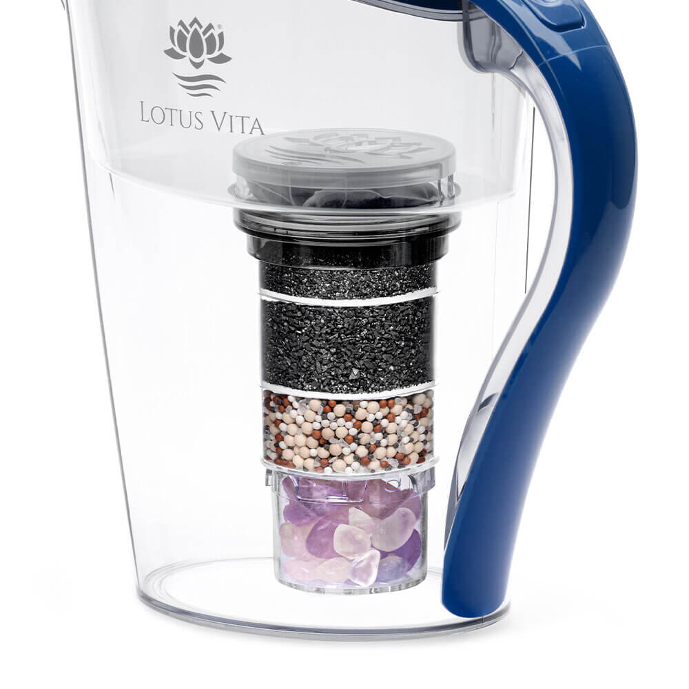 Lotus Vita Wasserfilter-Kanne Family 1,8L - Natura Plus Dunkelblau Kristallsteinfachbild