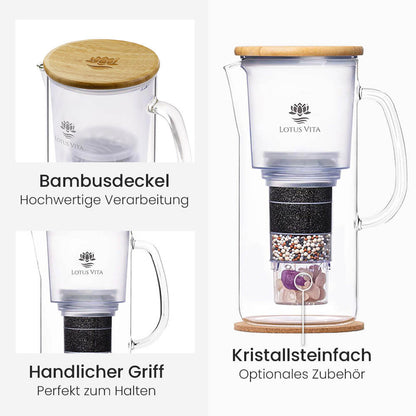 Lotus Vita Wasserfilter Glaskanne Enya mit Bambusdeckel 1,4L - Natura Plus Weitere Infos