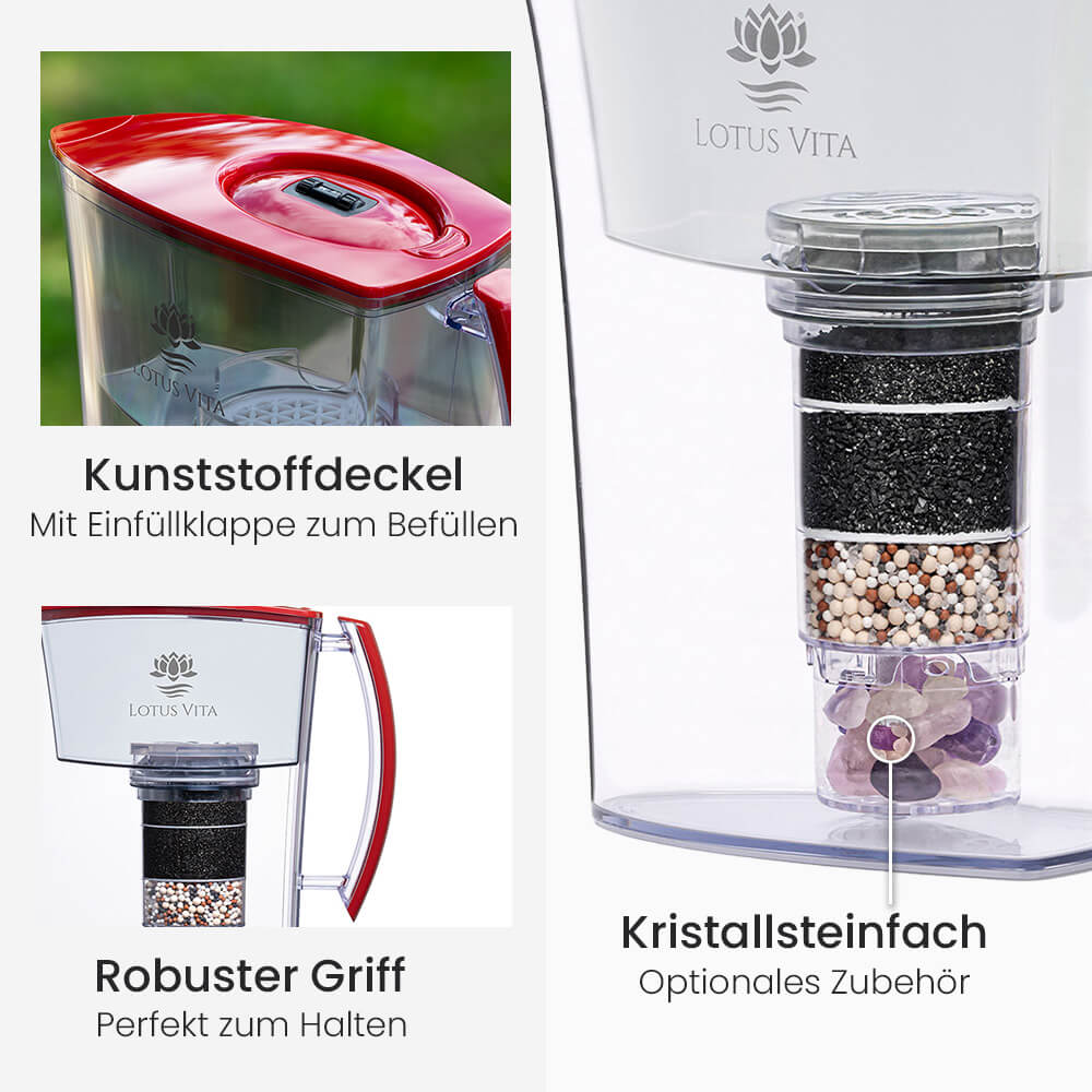 Lotus Vita Wasserfilter-Kanne Lotus 1,6L - Natura Plus Rot Details